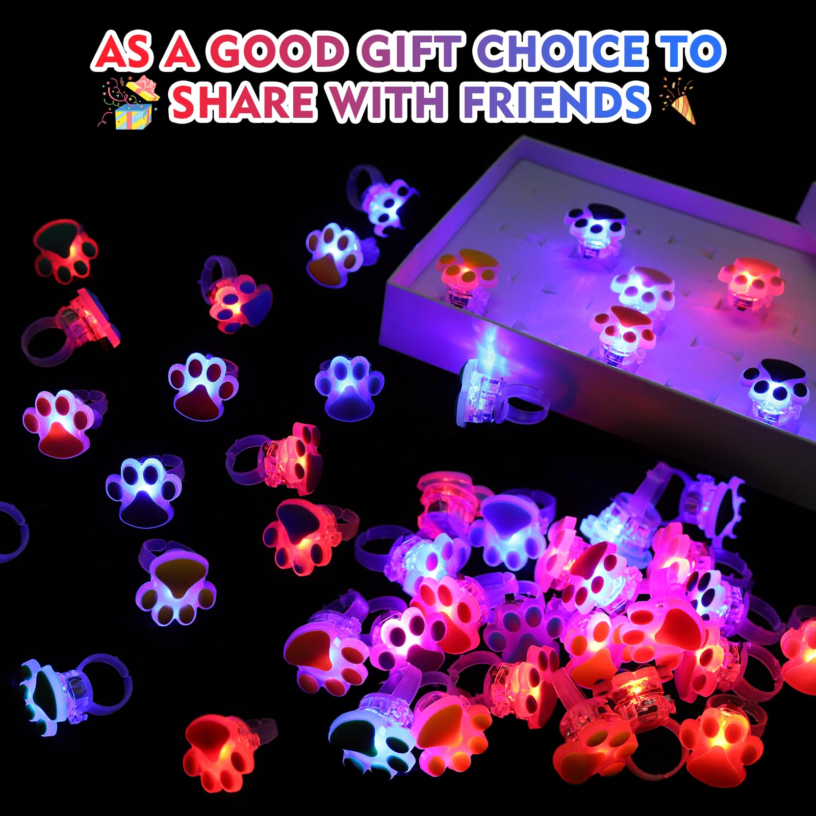 TUWUNA glowing paw rings in blue and red for glow-in-the-dark celebrations