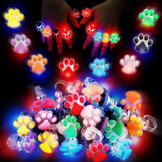 TUWUNA paw-print LED rings collection showing 24 color patterns for party fun