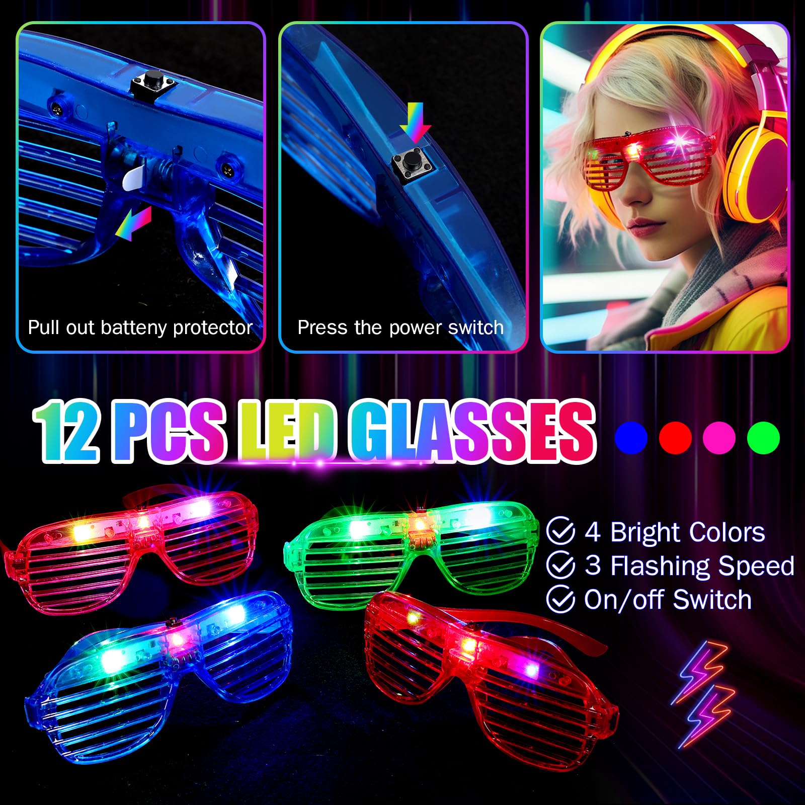 TUXIYA LED headbands add neon flair and comfortable visibility.
