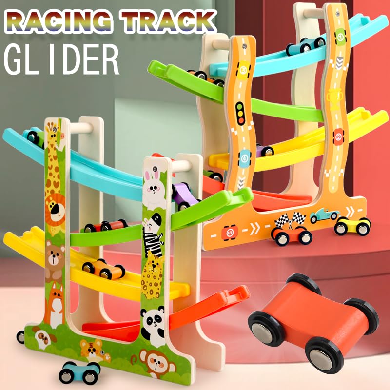 TUYFKDS mini cars set beside the ramp encouraging storytelling and social play.