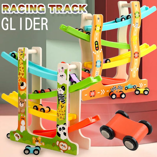 TUYFKDS mini cars set beside the ramp encouraging storytelling and social play.