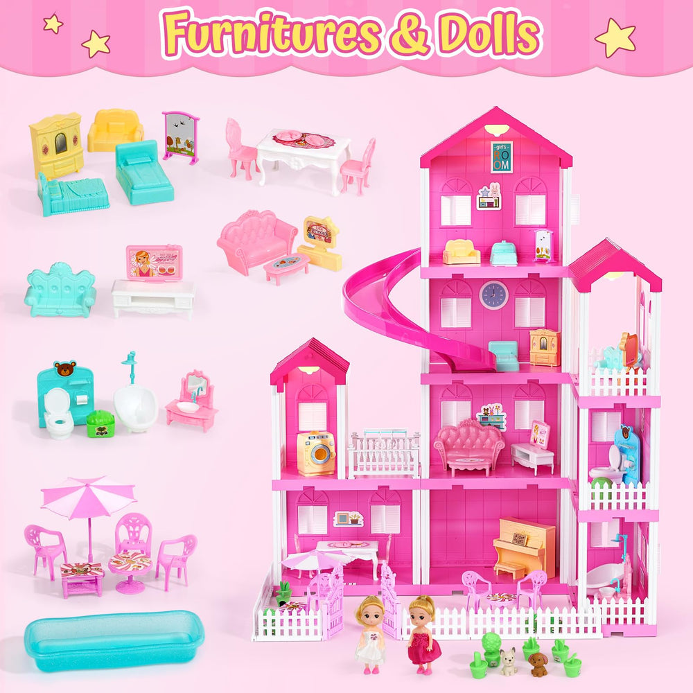 TUZT 4-Story Doll House slide view for active outdoor pretend play
