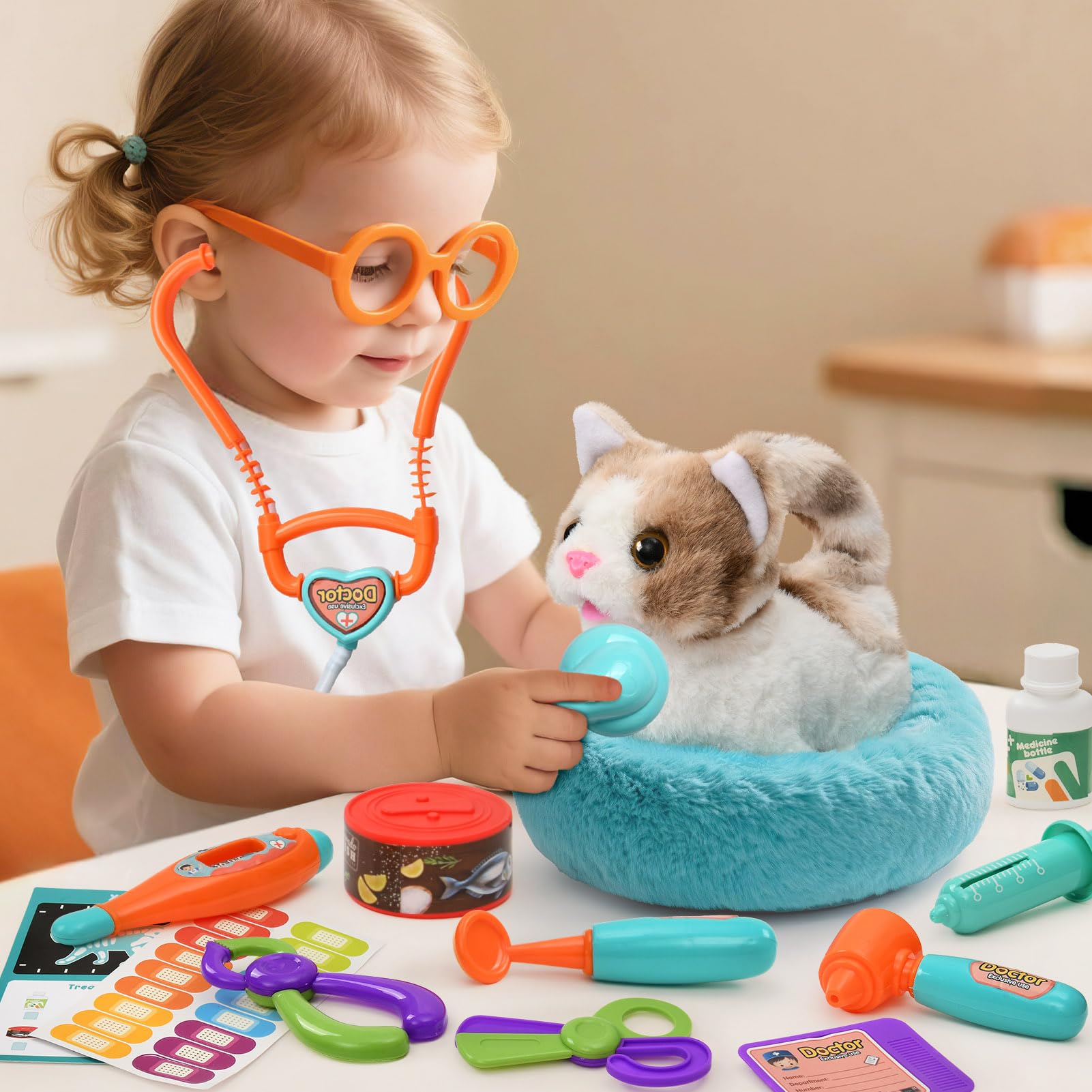 TUZT bandages and supplies enable gentle pretend treatments during playtime.