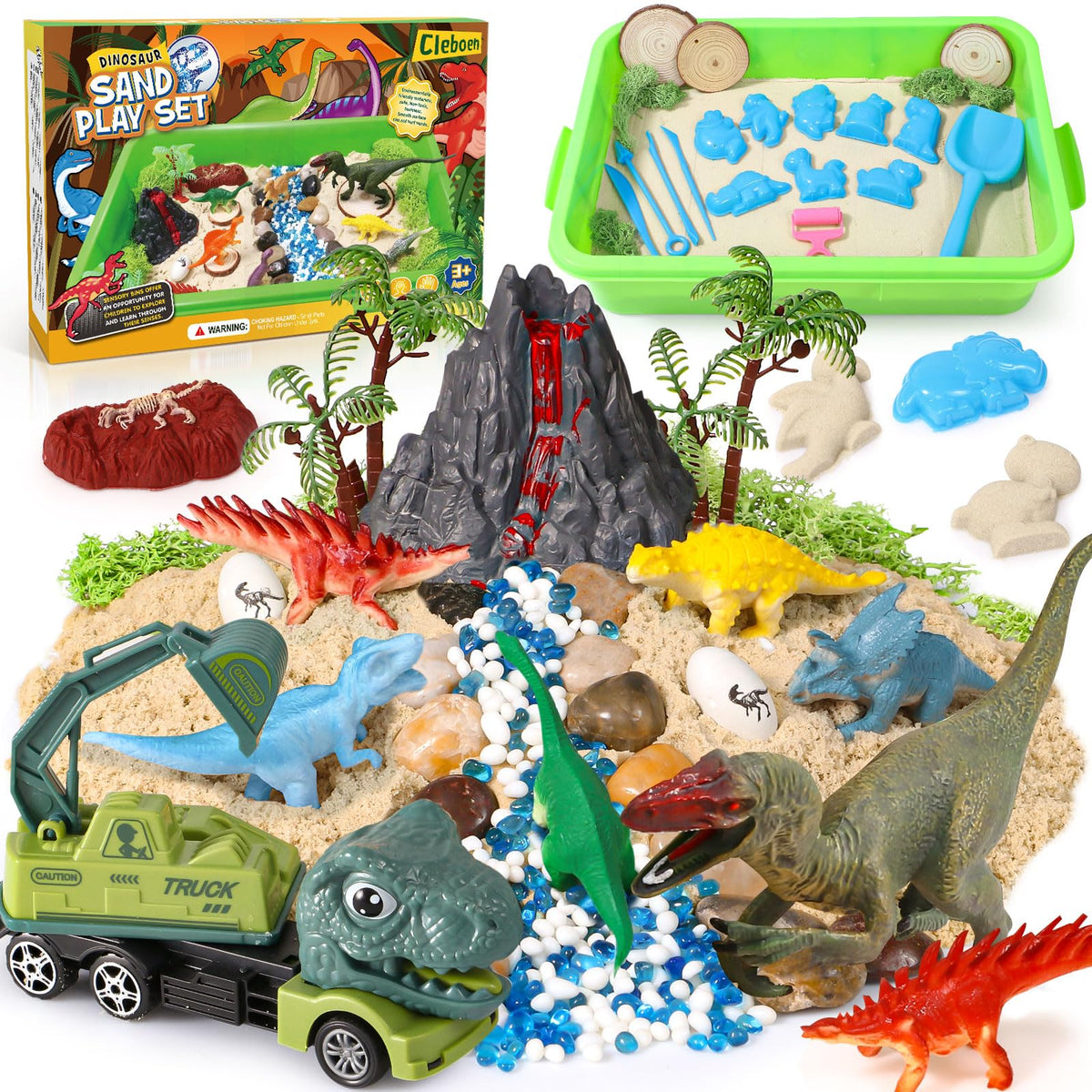 TUZT dinosaur sensory bin setup for imaginative play and exploration