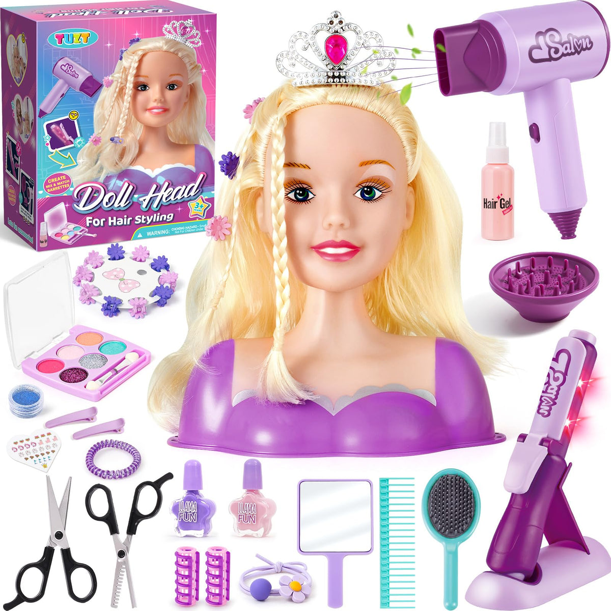 TUZT hair styling doll head kit for imaginative play and fine motor skills.
