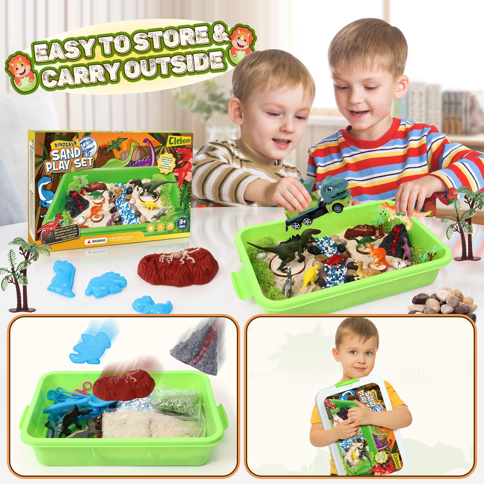 TUZT kids playing with a dinosaur sandbox encourages coordination