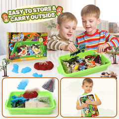 TUZT kids playing with a dinosaur sandbox encourages coordination