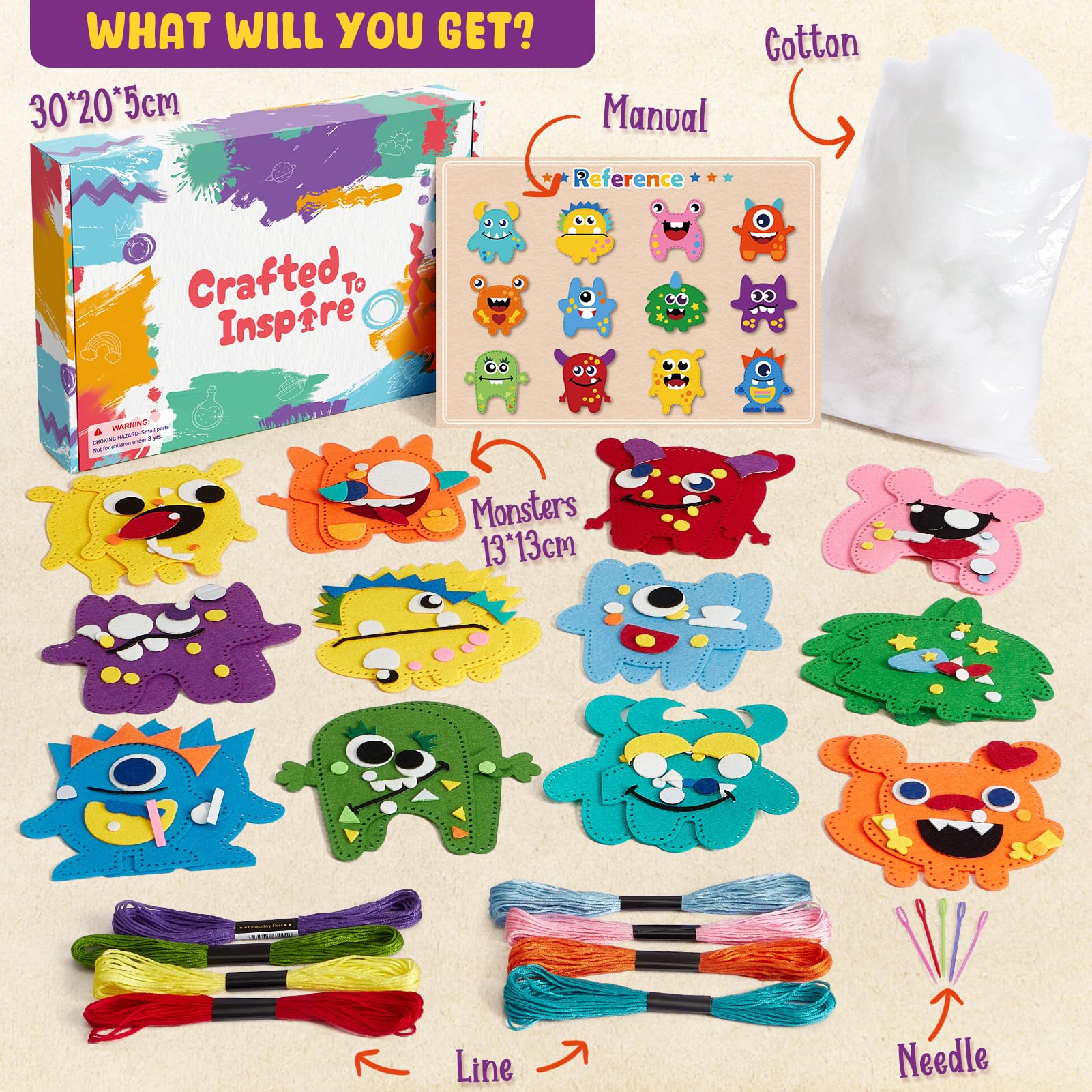 TUZT Monster Sewing Kit precut monsters supports easy starter projects