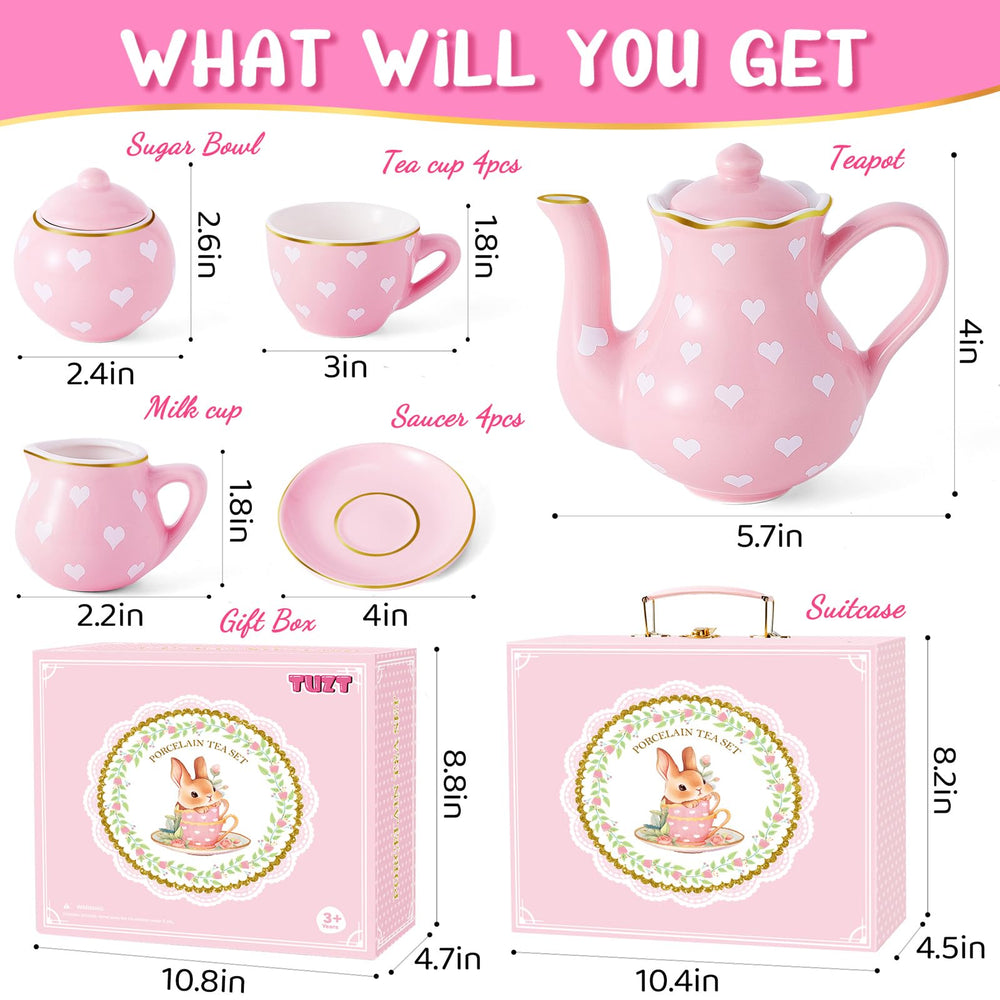 TUZT Tea Party Set pink heart cups and saucers for elegant pretend service