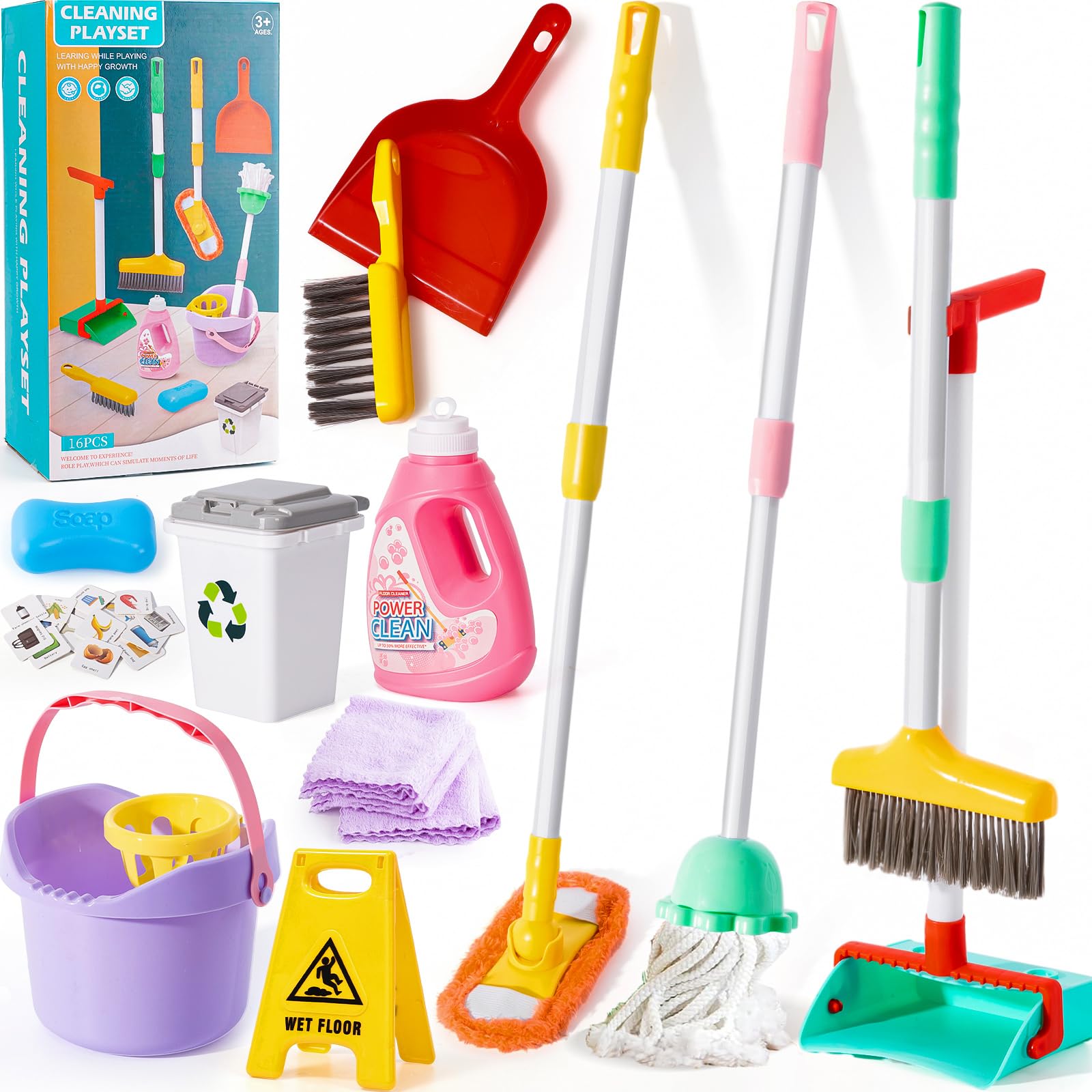 TUZT toddler cleaning set overview with 14 pieces for pretend play and learning