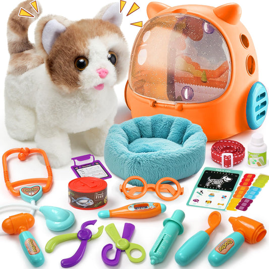 TUZT walking and meowing cat toy for kids, realistic movement for imaginative play.