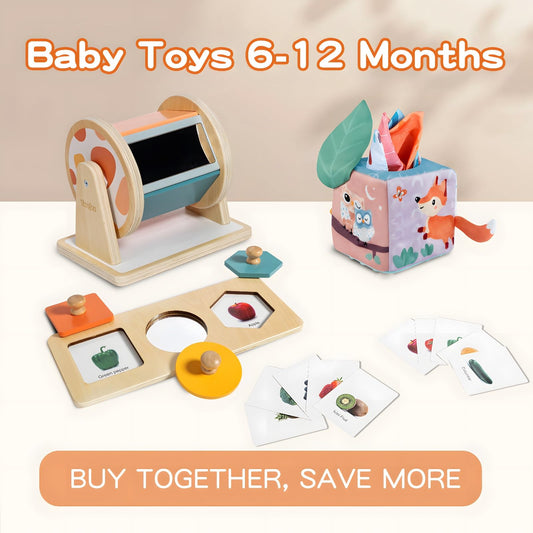 Twefex tissue box toy sparks exploration with mirror and crinkle leaf