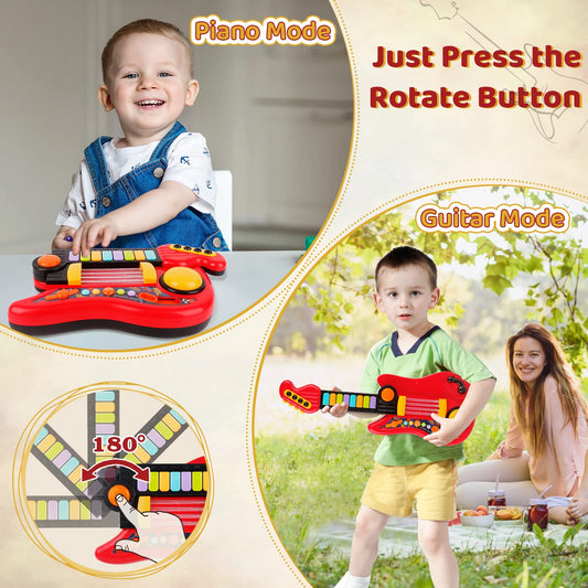 TWFRIC Kids Guitar 2in1 center crystal light lights up during play.