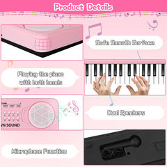 TWFRIC Kids Piano 37-key pink with rhythms and demos supports exploration of music