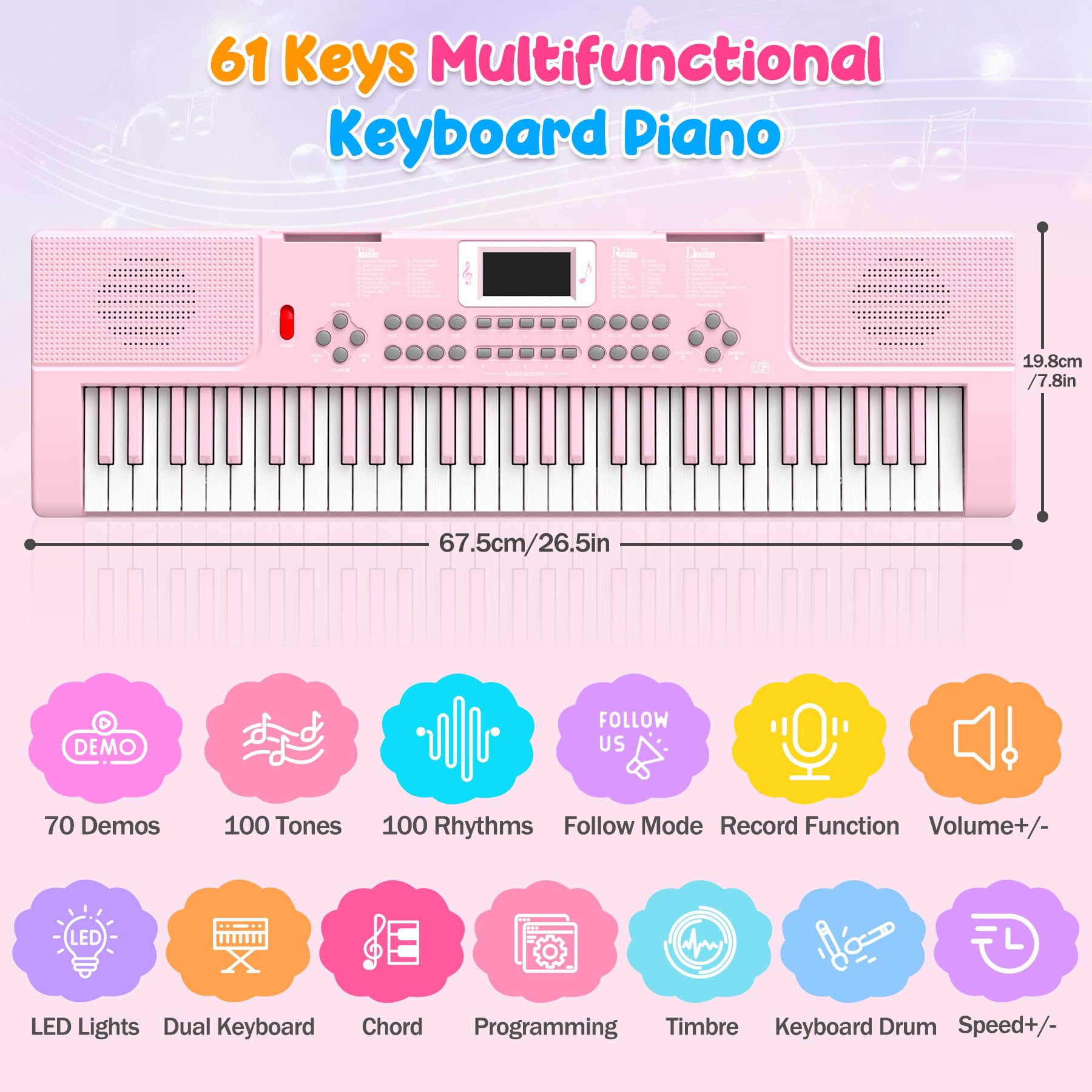 TWFRIC kids piano with light-up keys guiding practice