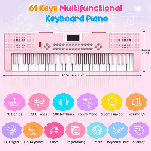 TWFRIC kids piano with light-up keys guiding practice