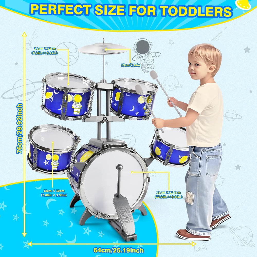 TWFRIC toddler drum set sturdy stool supports comfortable practice.