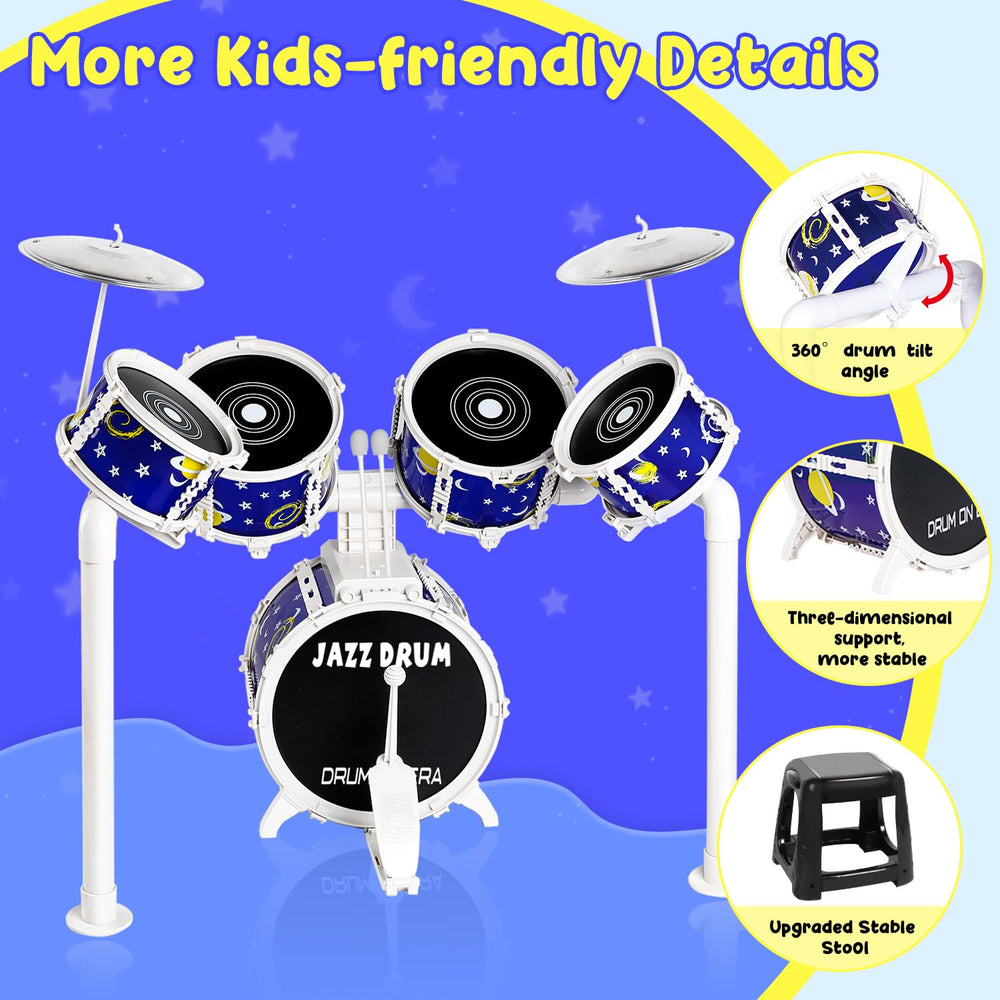 TWFRIC toy drum kit drumsticks ready for safe, energetic banging.