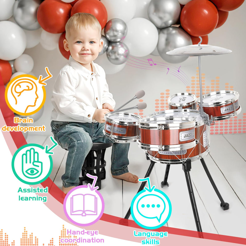 TWFRIC Toy Drum Kit rubber-sponge drumsticks reduce hand fatigue during play