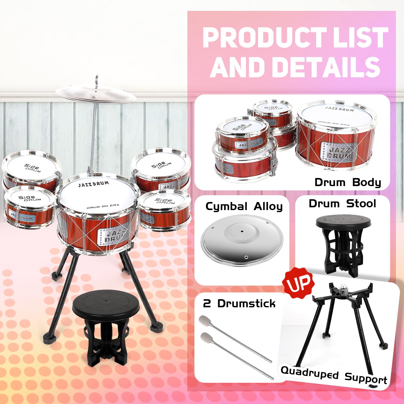 TWFRIC Toy Drum Kit stool and drums setup enabling comfortable practice