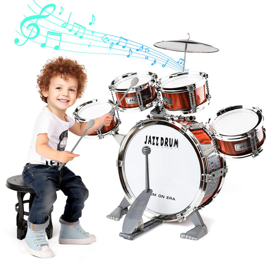 TWFRIC toy drum set five-drum kit for kids promotes creative play and rhythm.