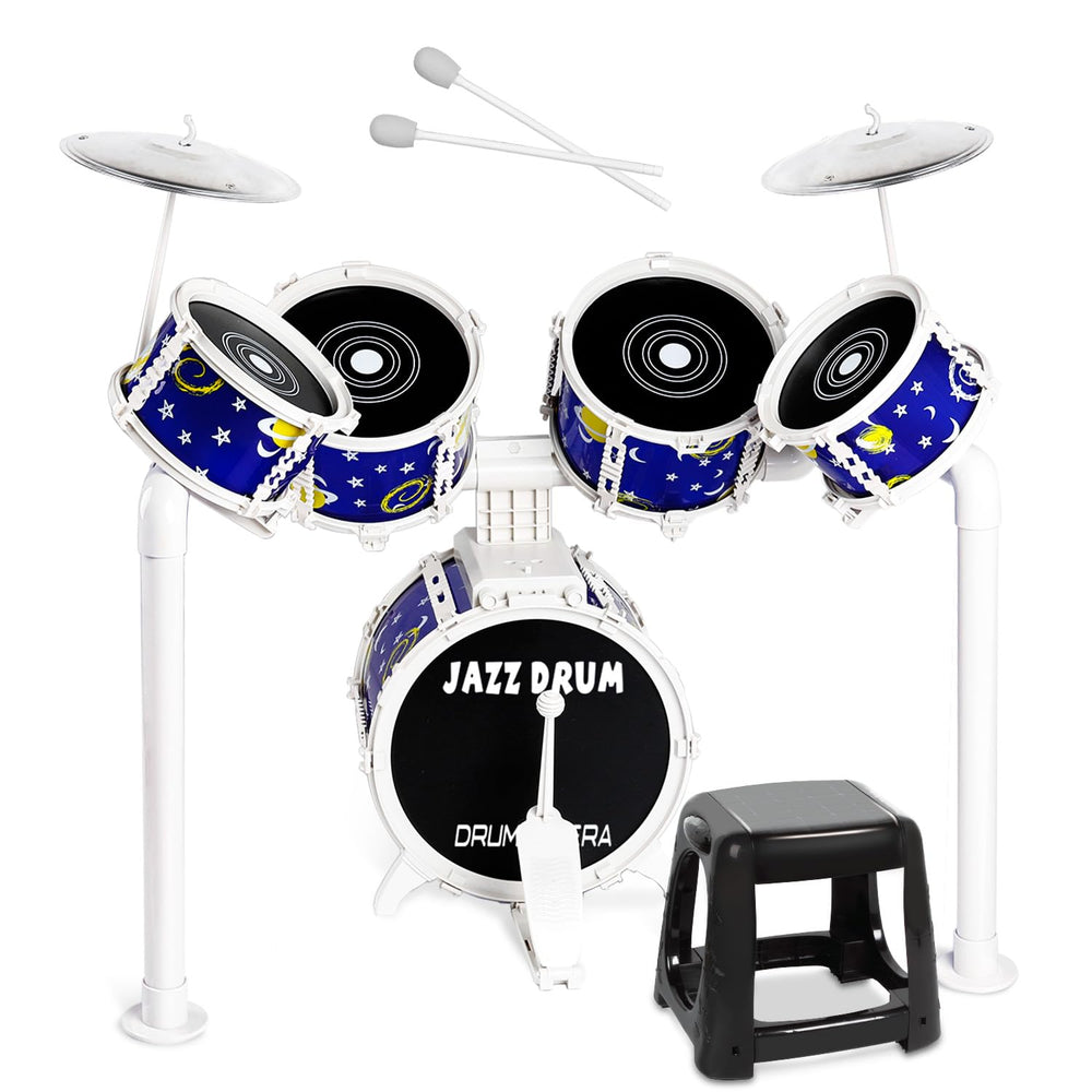 TWFRIC toy drum set assembled for kids practicing rhythm and imaginative performance.