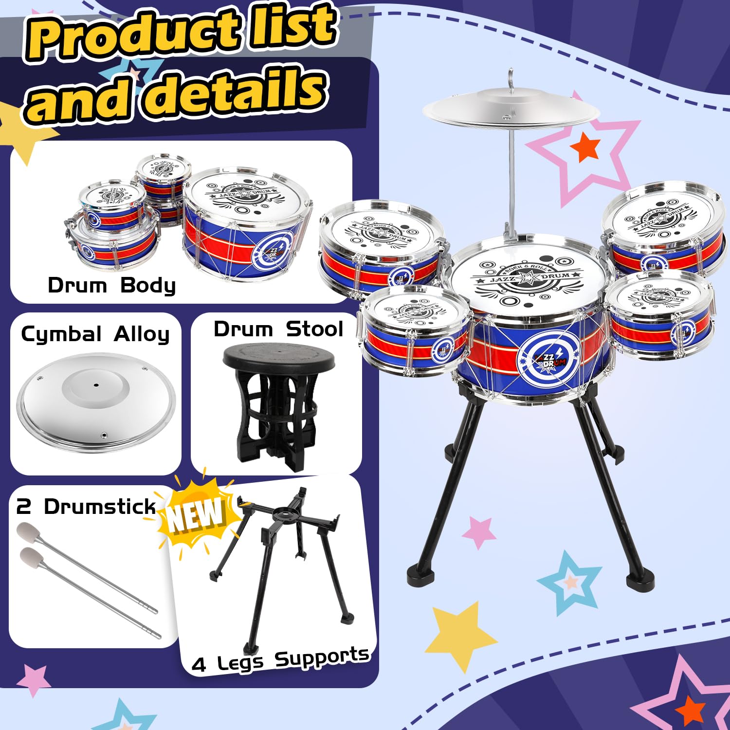 TWFRIC toy drum set on carpet for cozy home practice