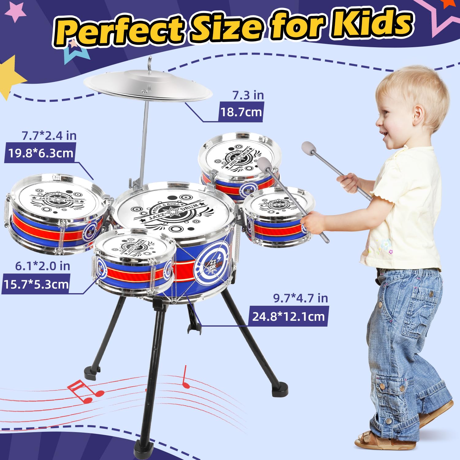 TWFRIC kid-friendly drum set encouraging movement and rhythm
