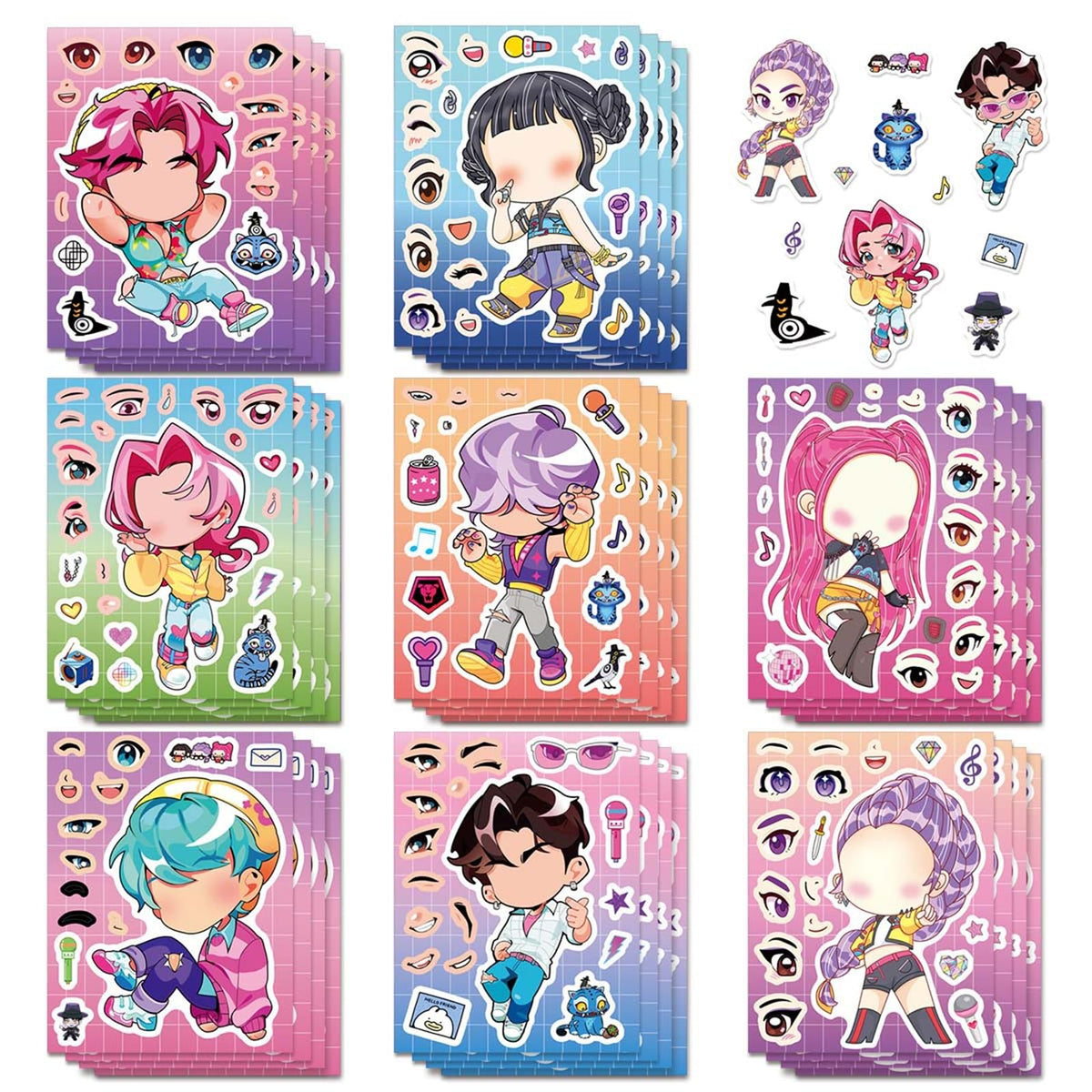 TWGOGOTIC Make A Face stickers—eight styles displayed for creative party decorating.