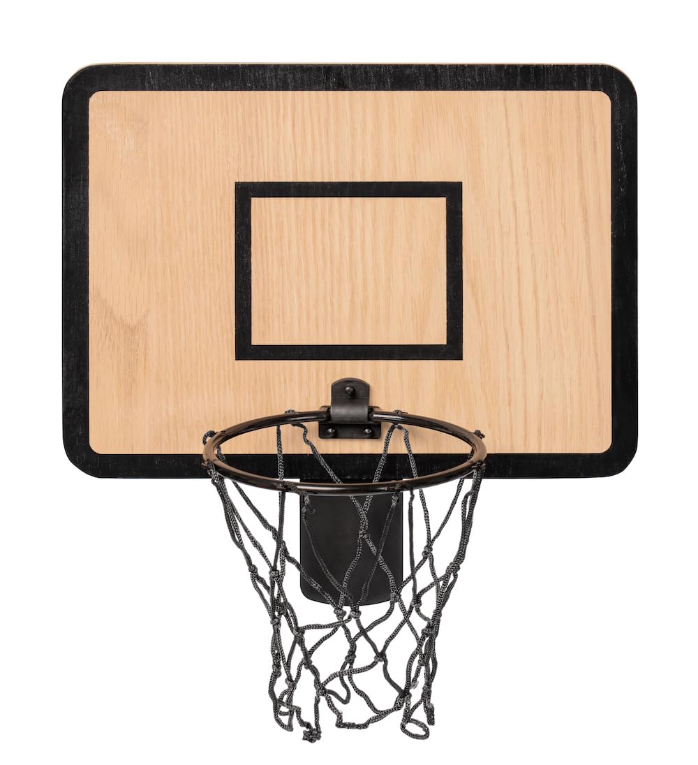 Twiddler Toys clip-on basketball hoop on trash can with wooden backboard for quick office fun