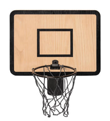Twiddler Toys clip-on basketball hoop on trash can with wooden backboard for quick office fun