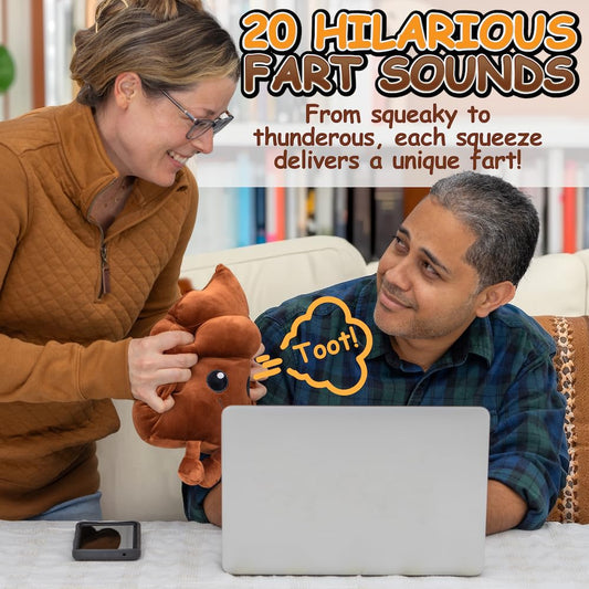 Twiddler Toys Poop Emoji Plush 11-inch squeezed action highlights 20 fart sounds for giggles.