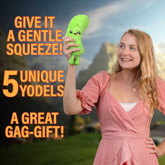 Twiddler Toys Yodeling Plush Pickle close-up showcasing cuddle-friendly texture and cuteness for hugs and giggles