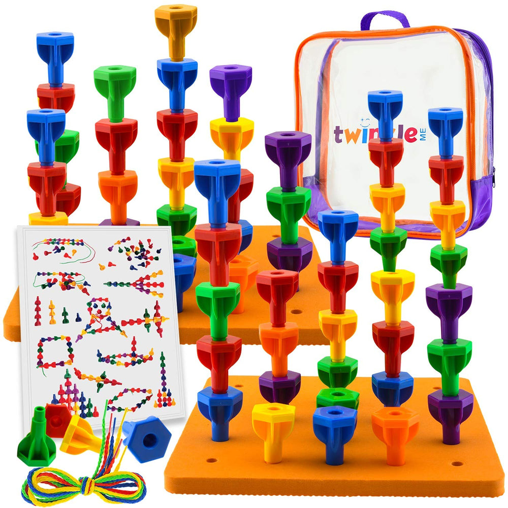 Twinkle me Pegs board game set contents with 48 colorful pegs for color recognition play.