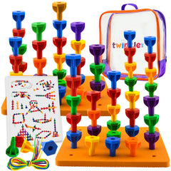 Twinkle me Pegs board game set contents with 48 colorful pegs for color recognition play.