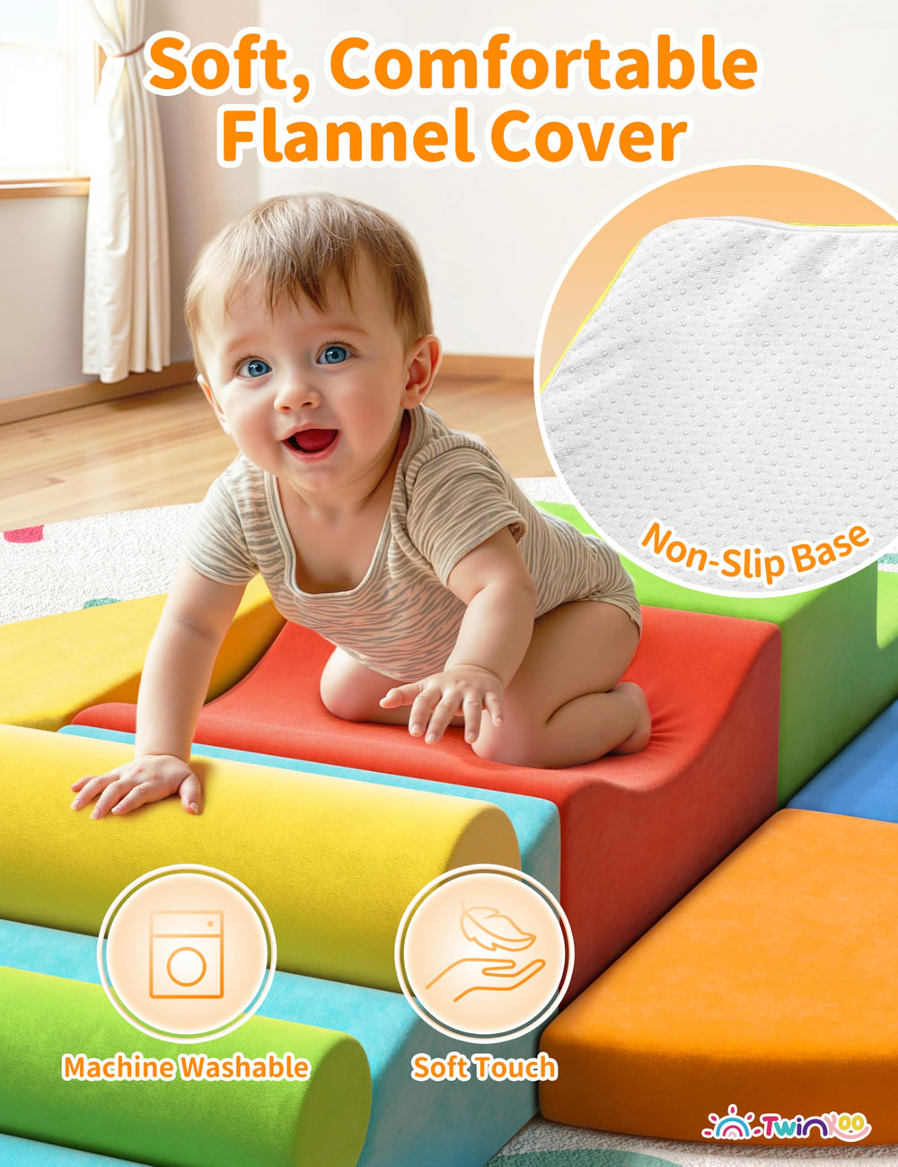 Twinkoo blocks feature vibrant shapes to help children recognize colors and sizes