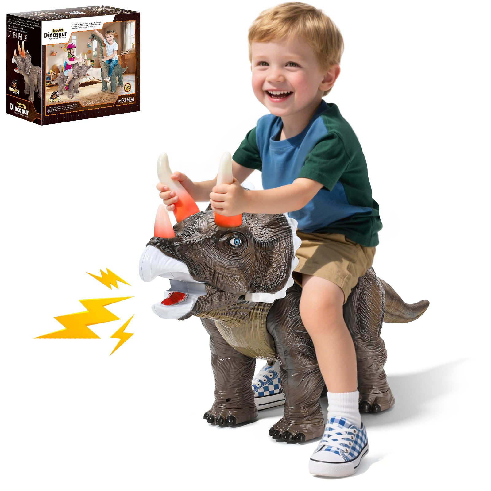 Twinkoo dinosaur ride-on car front view with engaging, kid-friendly textures for imaginative play