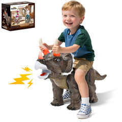 Twinkoo dinosaur ride-on car front view with engaging, kid-friendly textures for imaginative play