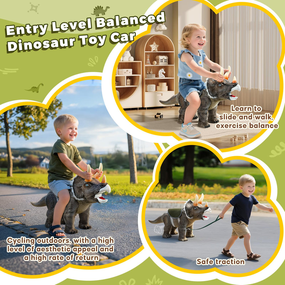 Twinkoo dinosaur ride-on car seat closeup emphasizing soft cushion and comfort