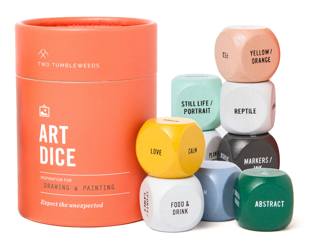 Two Tumbleweeds Art Dice display color-coded wood dice ready for creativity