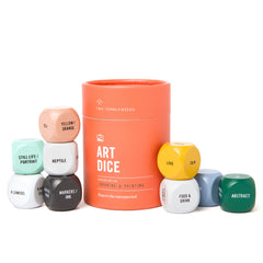 Two Tumbleweeds Art Dice feature durable wood and clear text