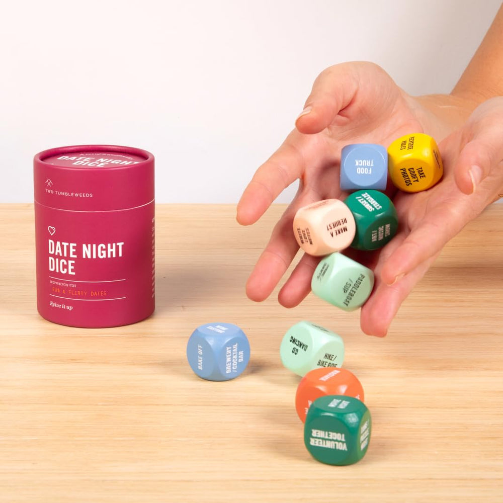 Two Tumbleweeds Date Night Dice in action at home