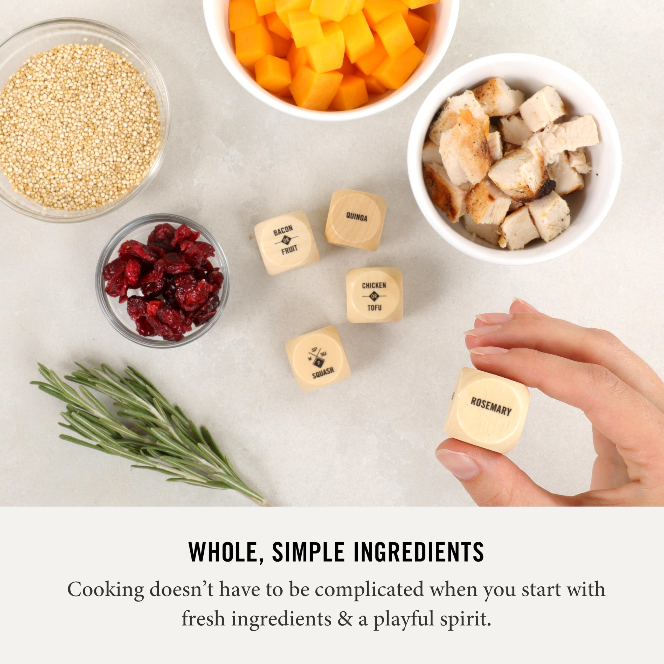 Two Tumbleweeds Foodie Dice ready-to-roll set inspires simple shopping and cooking.
