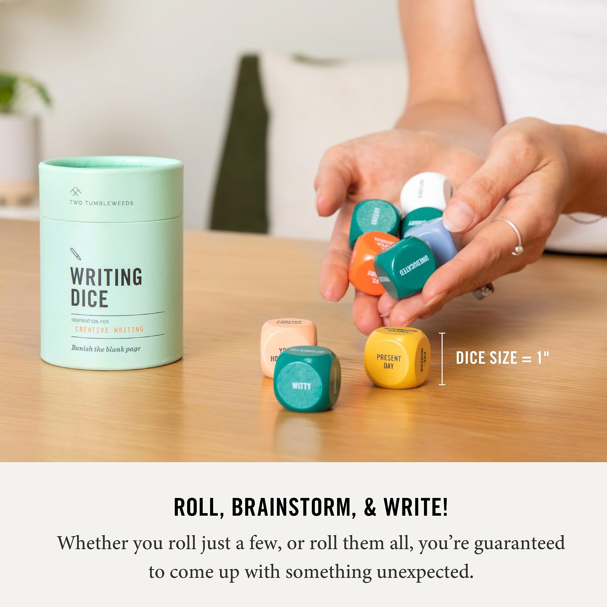 Two Tumbleweeds Writing Dice classroom setup demonstrates group learning prompts.