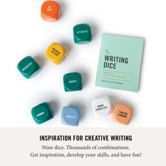 Two Tumbleweeds Writing Dice close-up shows clear prompts for quick brainstorming.