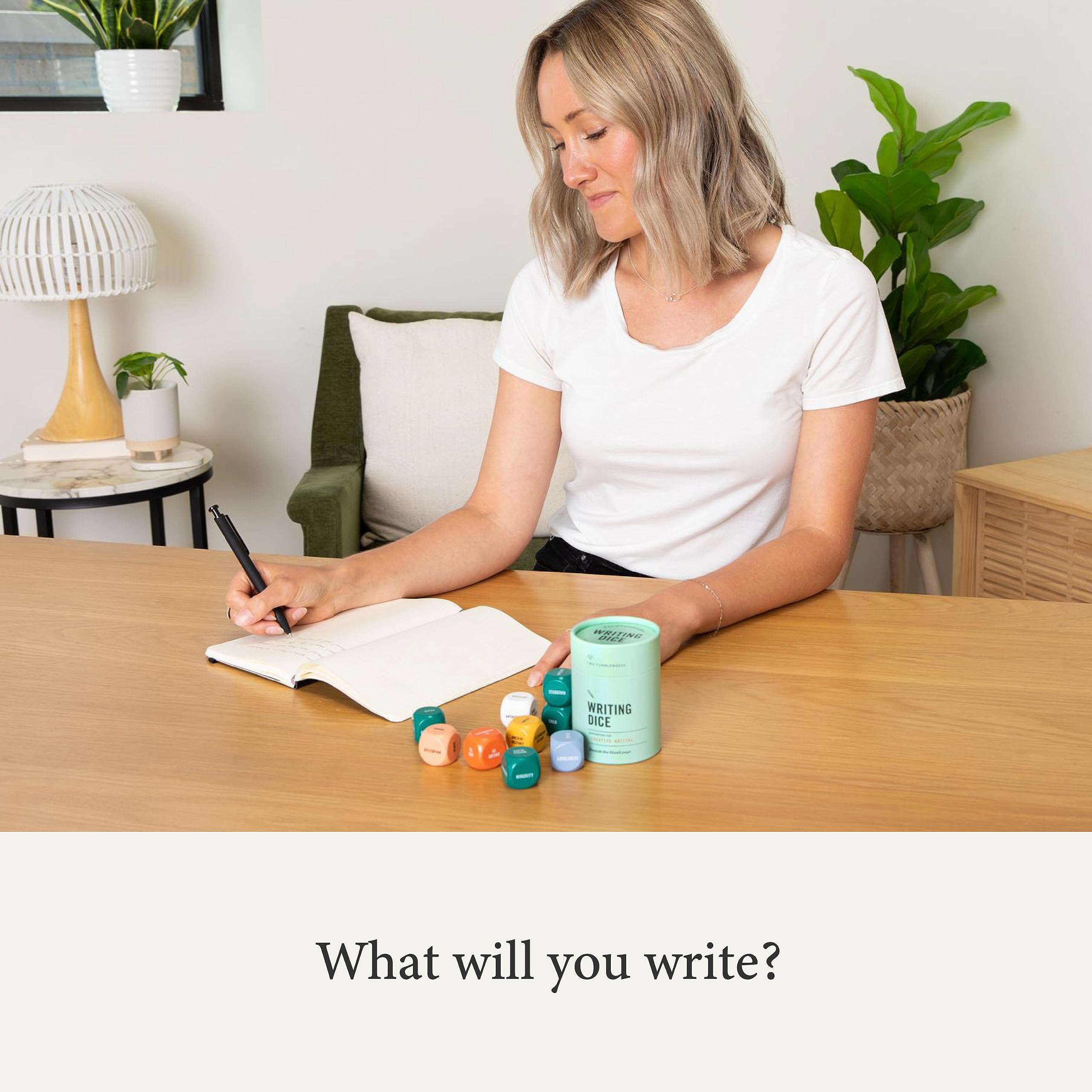Two Tumbleweeds Writing Dice prompts shown with example ideas.