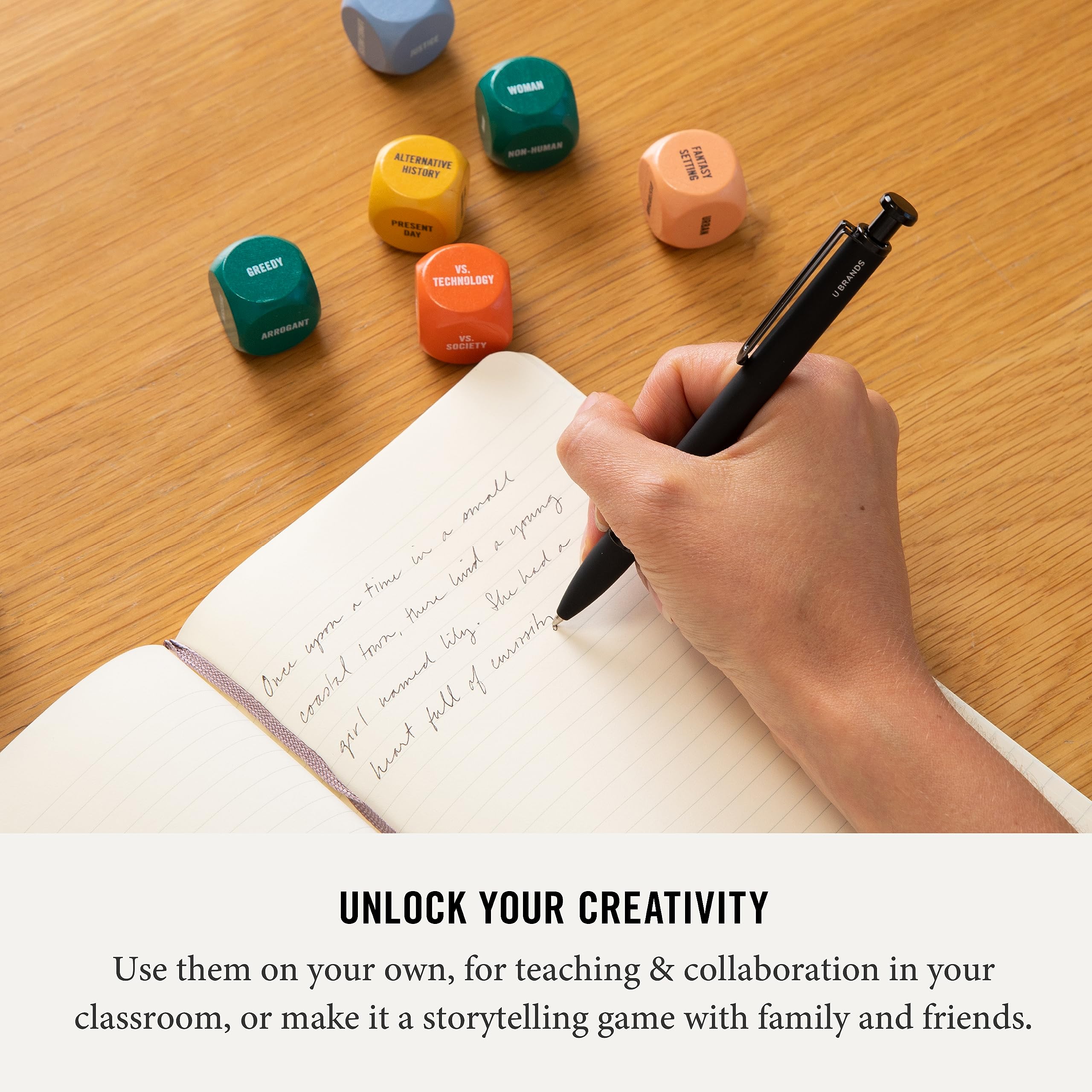 Two Tumbleweeds Writing Dice in use sparks ideas during a writing session.