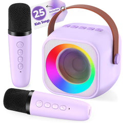 Two3Sevens mini karaoke machine with wireless mics for duet-style fun.