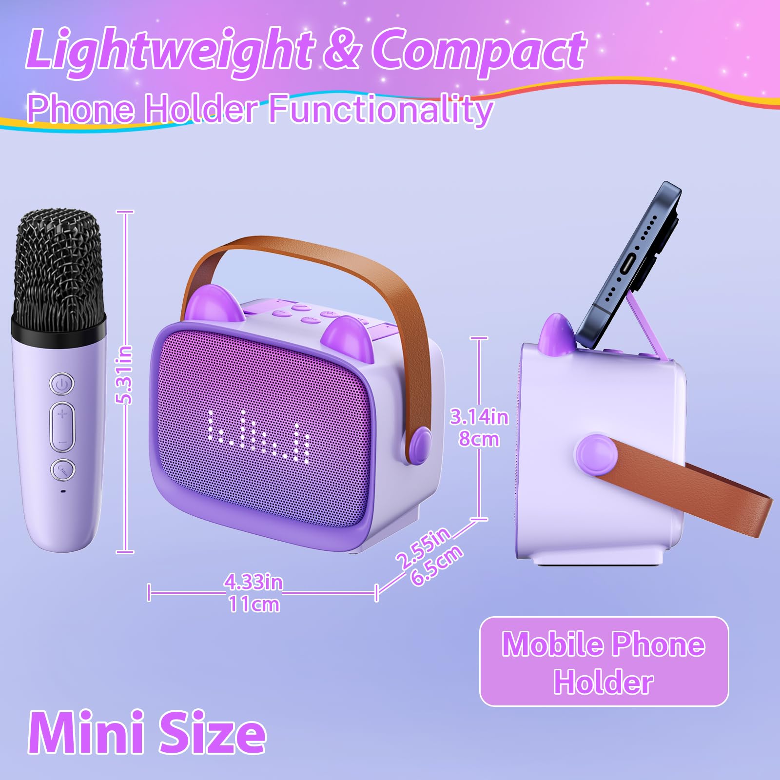 TWOBIGO mini karaoke Bluetooth 5.3 with two wireless mics for easy singing.
