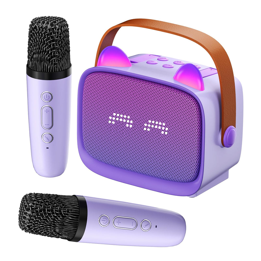 TWOBIGO mini karaoke with LED cat ears lights enhance kids' performances.